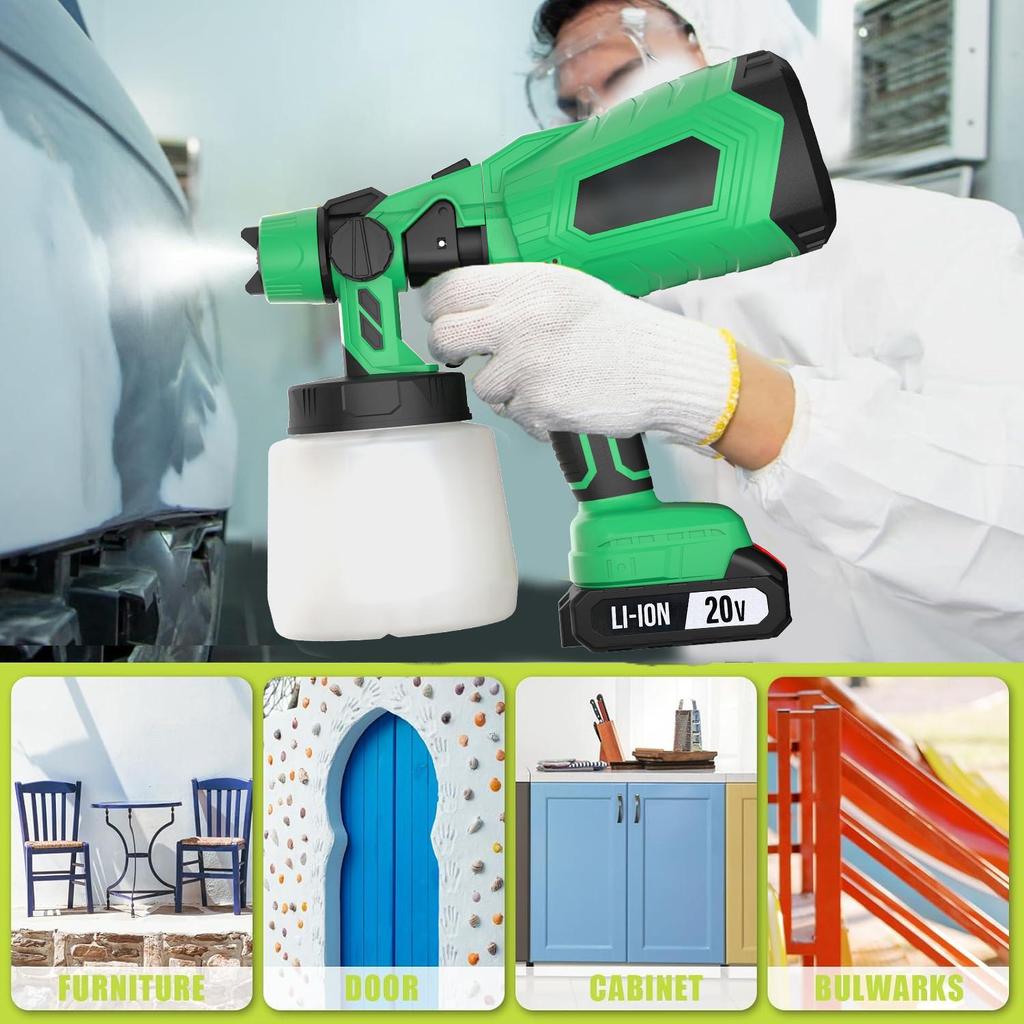 20V Cordless DIY 800ml Mini Brushed Motor 2500PSI Battery-Powered Pressure Feed Spray Painting Electric Paint Sprayer Gun