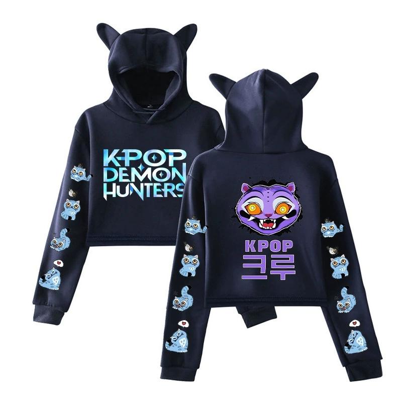 

Горячий фильм K-pop Охотники на демонов Принт Дерзкий тигр Толстовки Женские с длинным рукавом Кино Толстовка С капюшоном Повседневные Девушки Укороченный топ Пуловер Уличная одежда Одежда XXS темно-синий