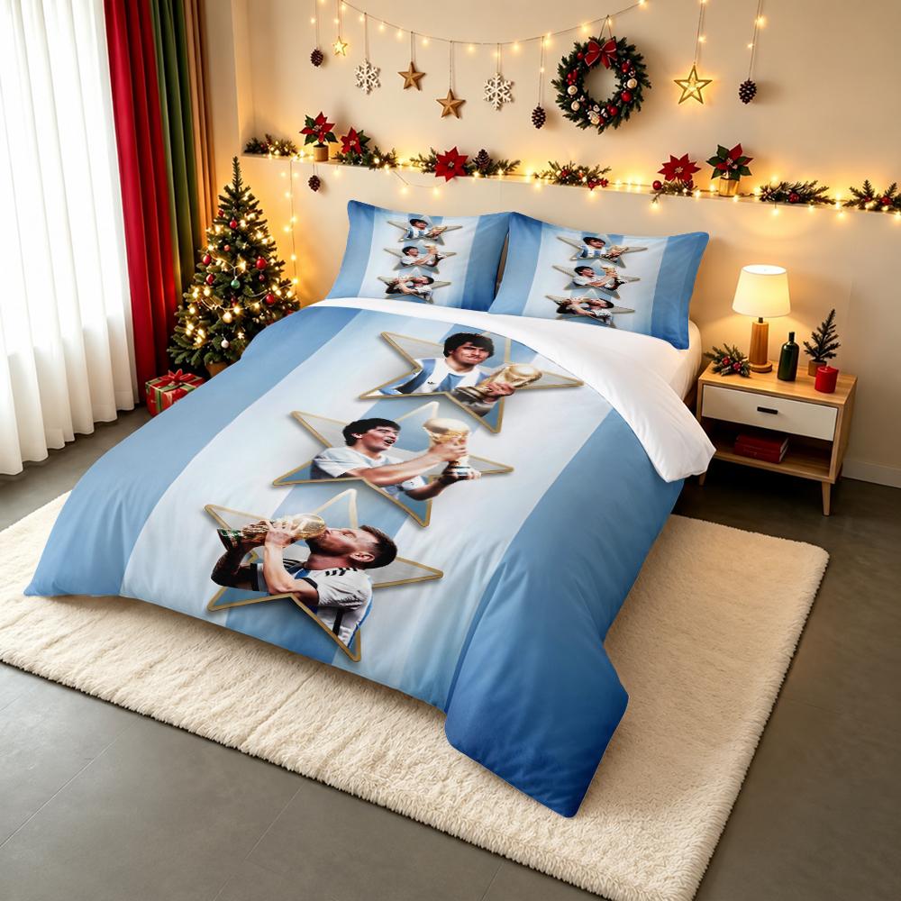 3 Piece Bedding Set Argentina World Cup Kempes Maradona Messi Trophy Stars Print Duvet Cover for Men Fan Gift