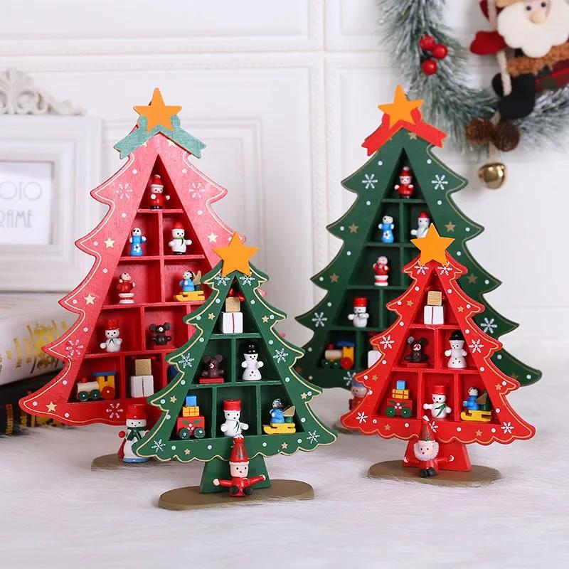Creative DIY Wooden Christmas Tree Window Shop Mall Desktop Display Props Ornament Christmas Home Craft Holiday Gifts Decoration