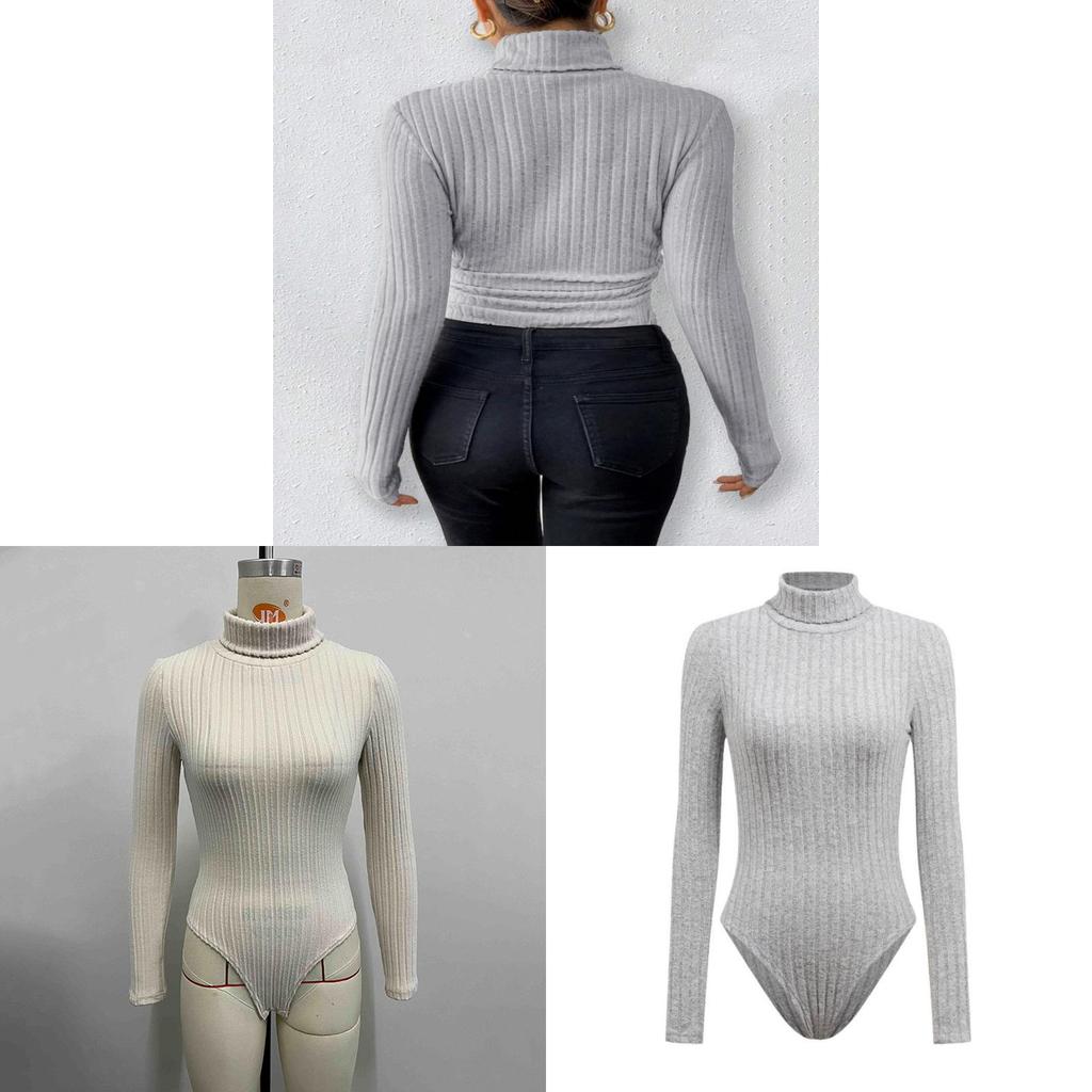 Bodysuit Long Sleeve High Neck Stretch Fabric For Elegant Womens Fashion