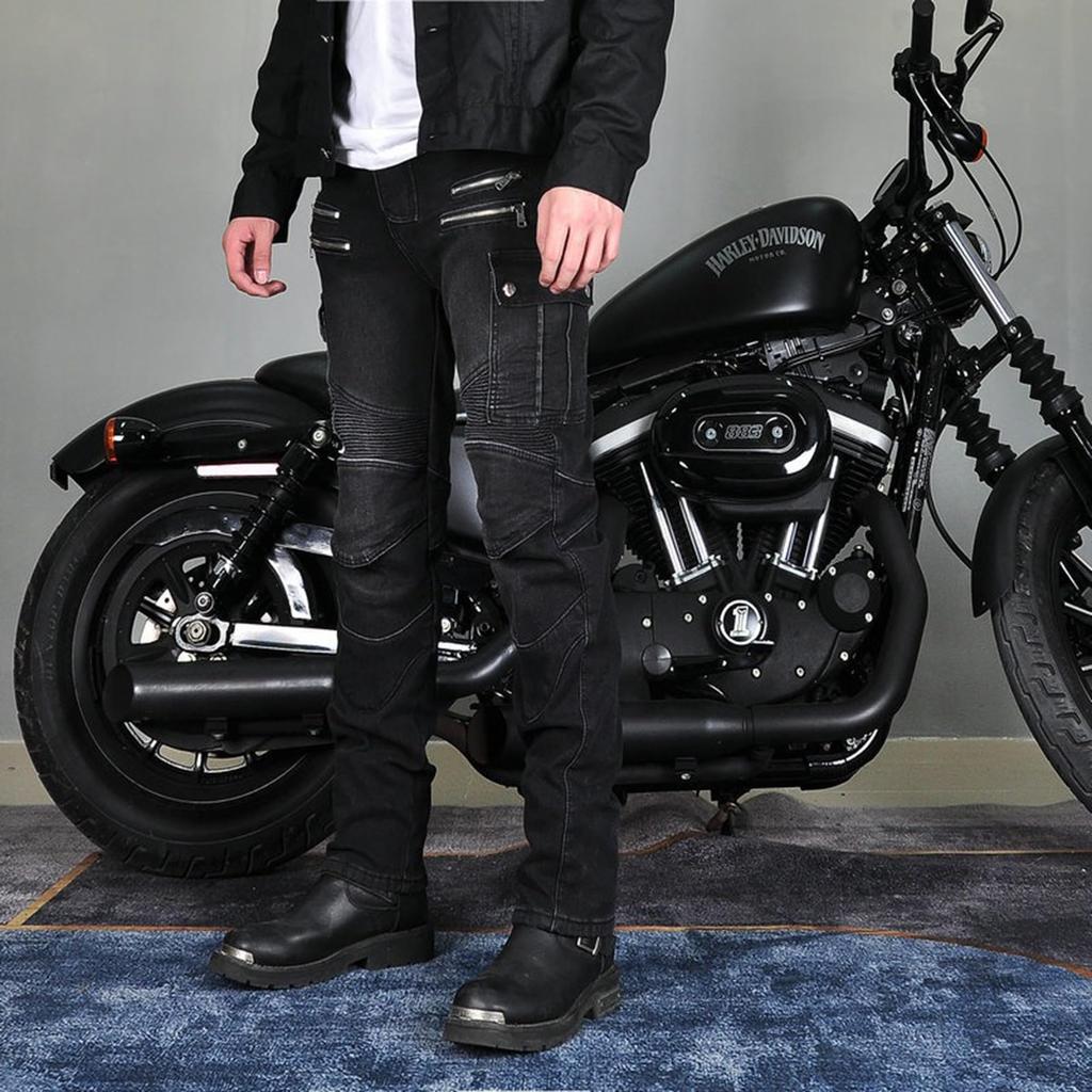 RENHE Winter Motorcycle with and Size Small Men's Pants, Fleece-Lined, Protectors, Warm, Cold-Weather, Durable, Black,