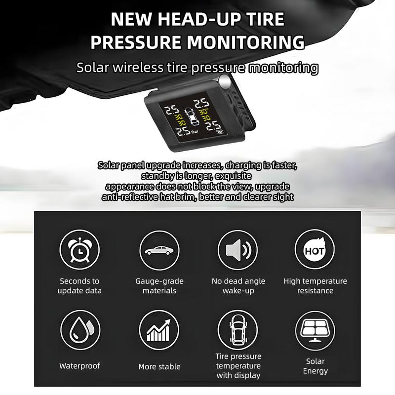 E-ACE K46 Universal TPMS Wireless Car Tire Pressure 4 Sensors Display Solar Intelligent Tyre Pressure Auto Alarm Monitor System
