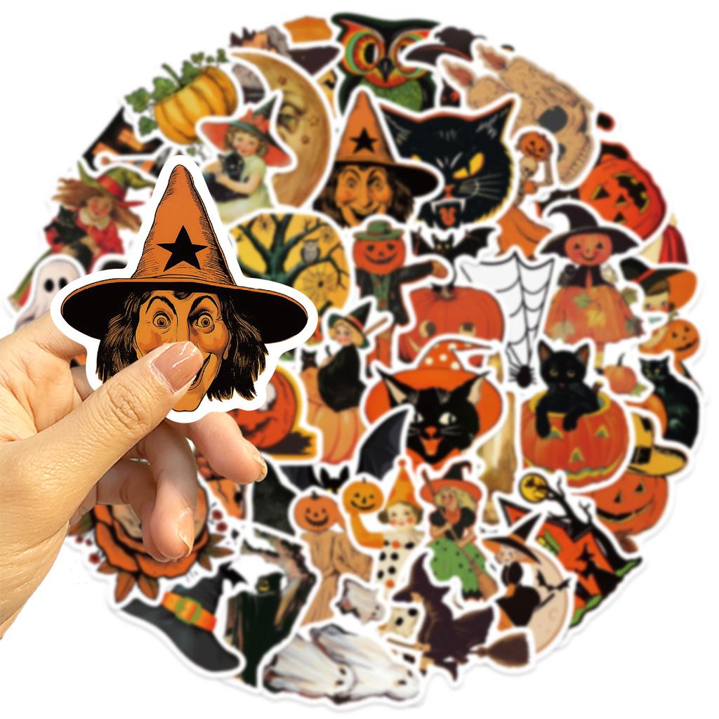 52pcs Halloween Waterproof Stickers Cartoon Graffiti for Phone Laptop Guitar Kids Party Decor Toys