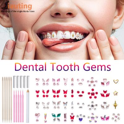 1Set Dental Tooth Gems Crystal Diamond Ornament Diy Tools Various Shapes Color Teeth Jewelry Denture Acrylic