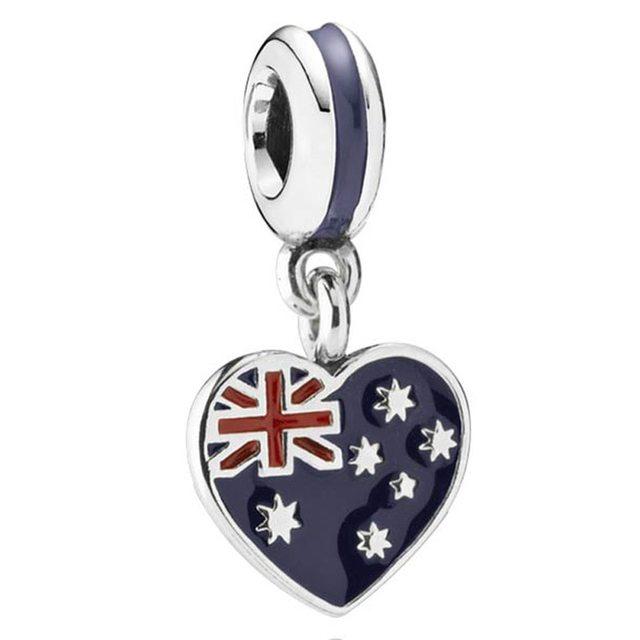 New Original 925 Silver plated DIY Women Jewelry Fine National Flag Dangle charm Bead Fit Charms Bracelet Trinket Accessories