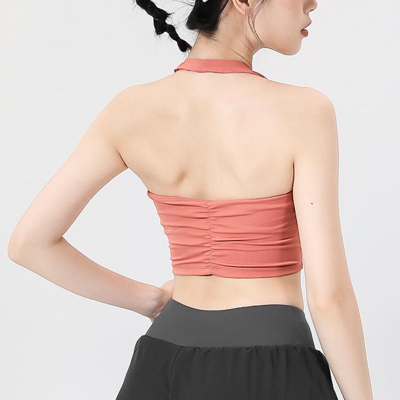 Neck-hanging Large-breasted Beautiful Back Sports Underwear Women's Running Quick-drying Shockproof Gathering Fitness Bra, Wearing Yoga Vest