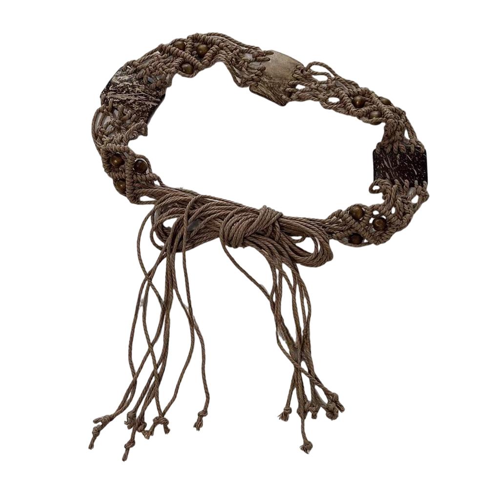 Bohemian Braided Cotton Rope Belt With Wooden Beads Adjustable Waist Cincher For Dresses And High Waist Pants