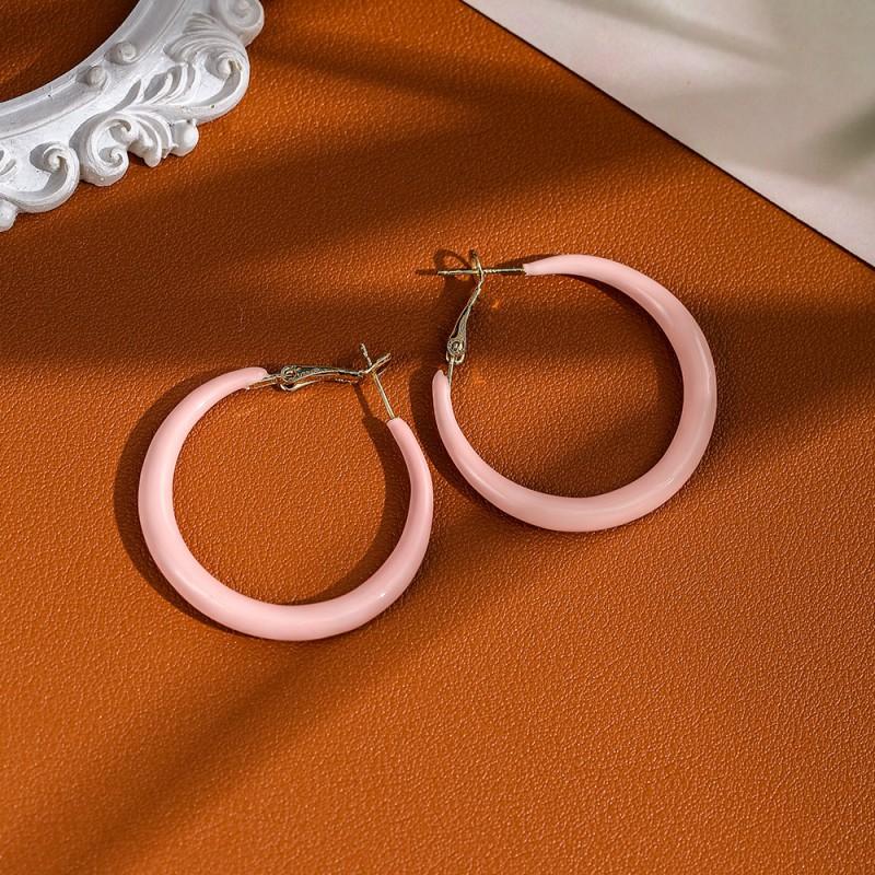 Pastel Macaron Earrings Women Dainty Drop Hoop Studs With Post Geometric Round Design Fresh Sweet Style