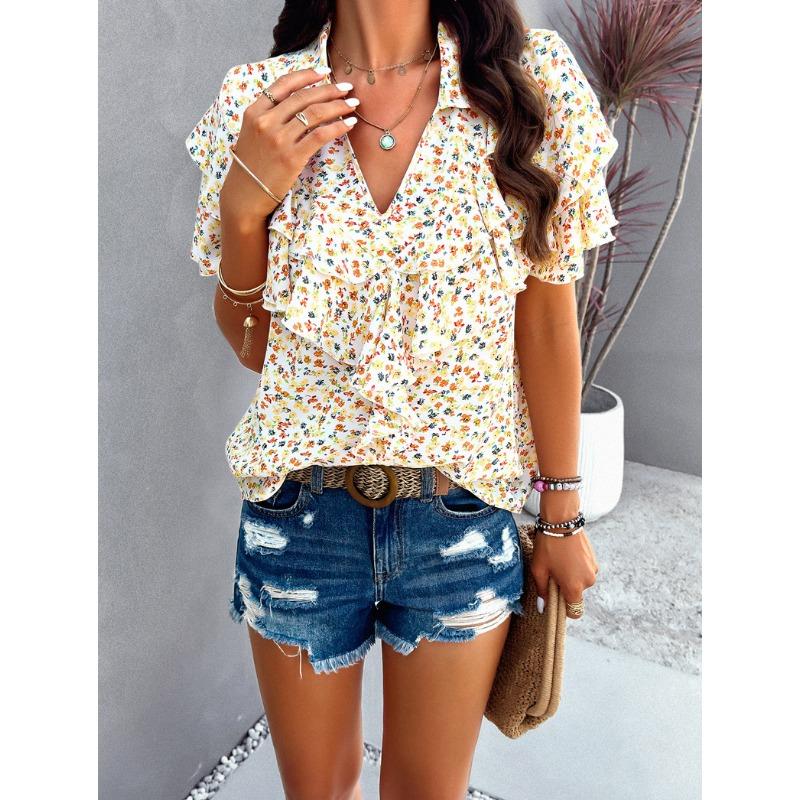 Women Elegant Summer Style Printed Short Sleeved T-shirt