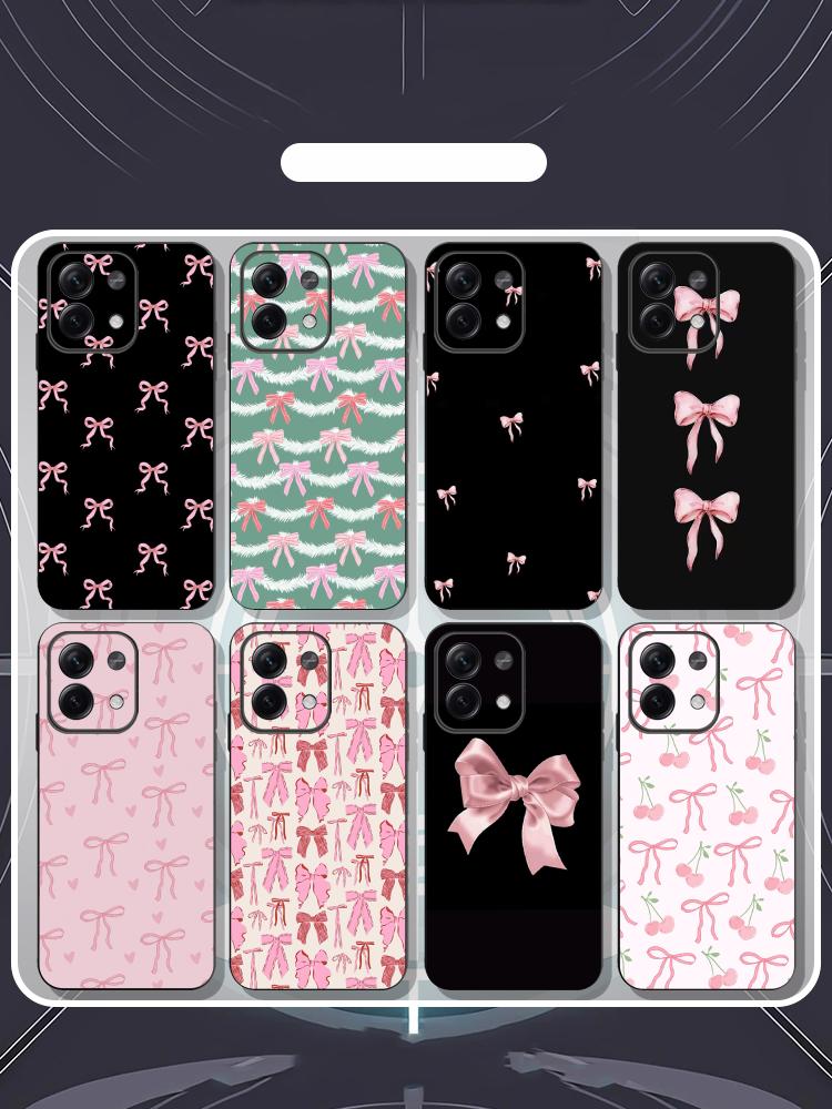 Bow Cute Pink Design Ins Girl Phone Case For Redmi Note 14 13 12 11 Pro Plus S 5G 14C A3 Soft Black Phone Cover