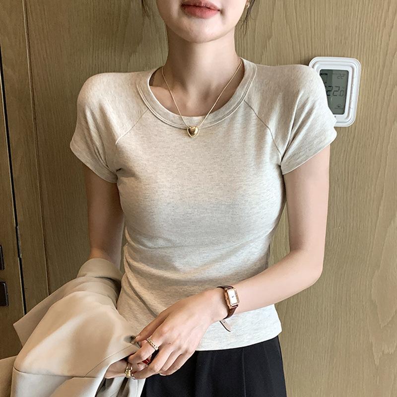 Ladies Summer Short Sleeve Solid Color Bodycon Casual T Shirt Top