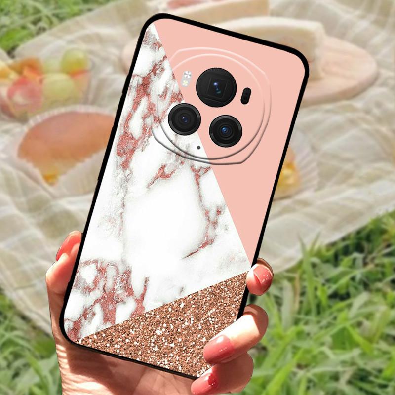 Für Honor Magic6 Pro Hülle Abdeckung Honor Magic6 Silikon Weich Marmor Schwarz Stoßstange Funda Coque für Honor Magic 6 Pro Vollständig Schützend