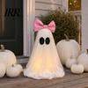 Cute Ghost Halloween Ornament LED Decoration, Pink Bow Tabletop Ornament, Soft Decoration Fabric Haunted House Decor with Warm Glow for Home Flexible