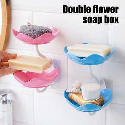 Bathroom Soap Dish Self Draining Removable Double Layer Suction Cup Wall Mounted