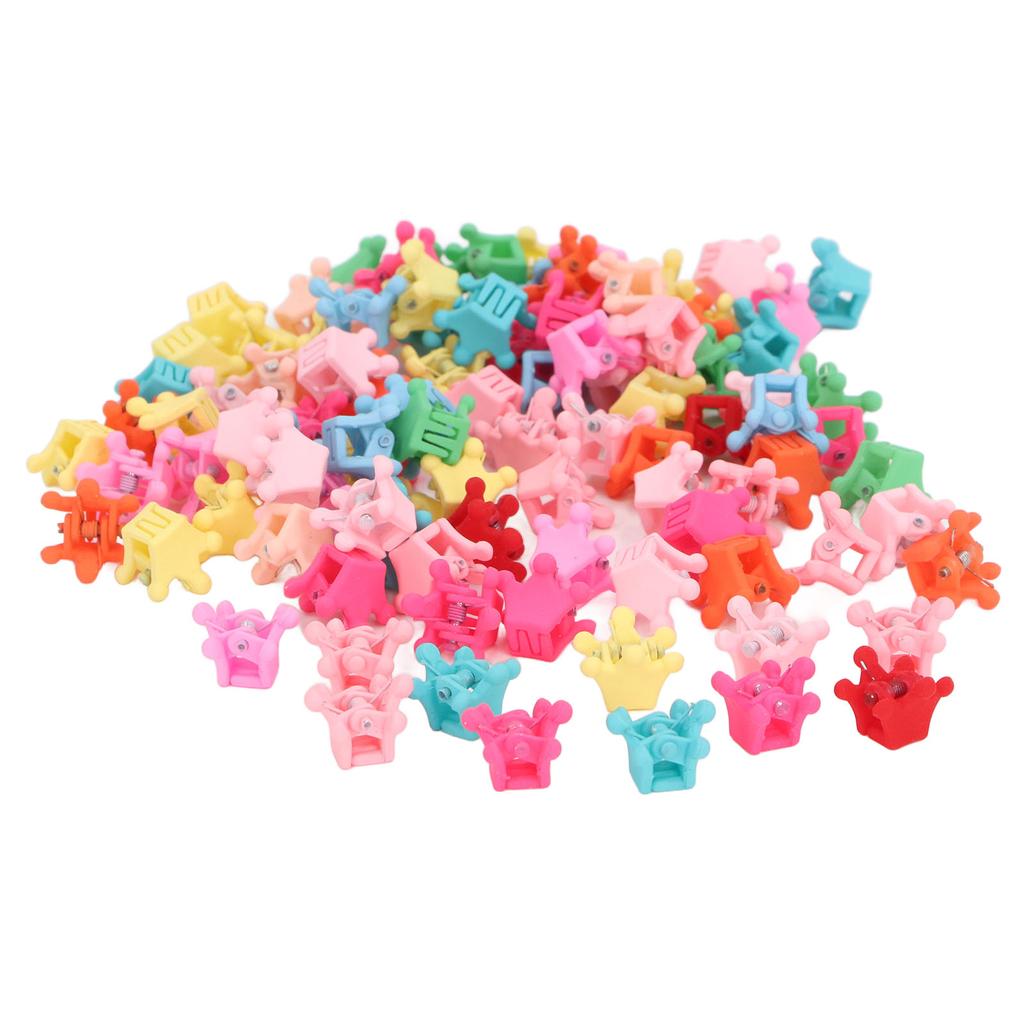 100pcs Mini Crown Hair Claw Clips Colorful Cartoon Strong Hold Lovely Tiny Hair Claw Clips