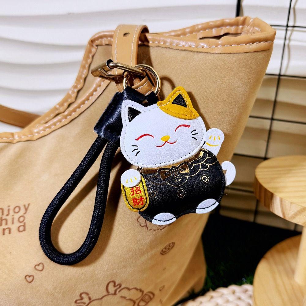 Cartoon Pu Leather Fortune Cat Keychain Fortune Horse Year Pendant Kawaii Car Keychain  Home Decor