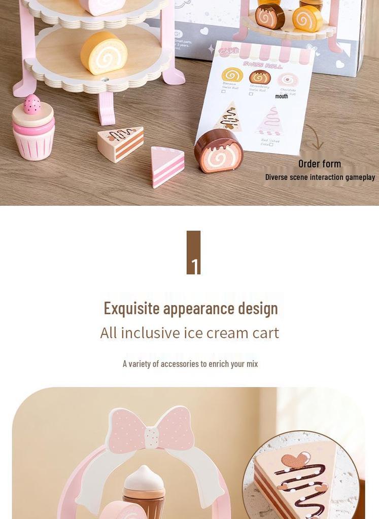 Pink Dessert Stand Role-Playing Toy for Children - Afternoon Tea Cake & Ice Cream Simulation Gift
