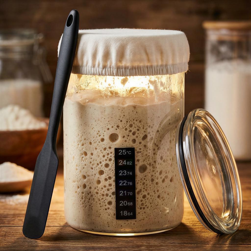 Starter Kit Large 800 Ml Glass Container For Leaven With Thermometer