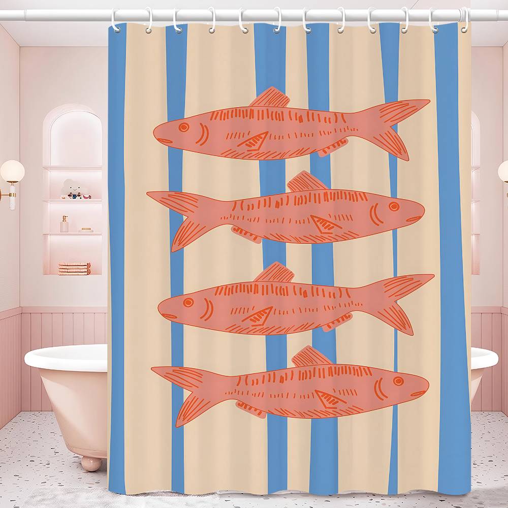 Colorful Sardine Lobster Fish Ocean Bathroom Curtain Classic Anime Fabric Shower Curtain With 12 Hooks Waterproof Bathroom Decor