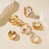 6Pcs/set Gold Color Irregular Pearl Flower Open Rings Set for Women Exaggerated Vintage Metal Folds Thick Ring Jewelry Gifts