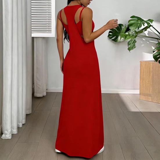 Women Cami Top Dress Two Piece Set Summer Solid Color Wide Strap Long Dress Camisole Casual Ankle Length Sleeveless Midi Dress