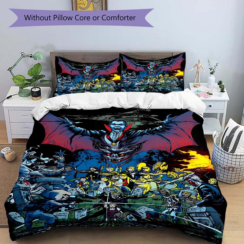 

3pcs Gravestone Clash in the Night Sky Quilt Set - Soft and Comfortable Bedroom, Guest Room and Dorm Decor Bedding Set 1 Quilt Cover + 2 Pil 135cm*200cm