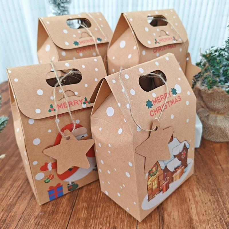 1/20Pcs Kraft Paper Packaging Box Penguin and House Pattern Merry Christmas Candy Bags New Year Party Decor Cookie Gift Pouch