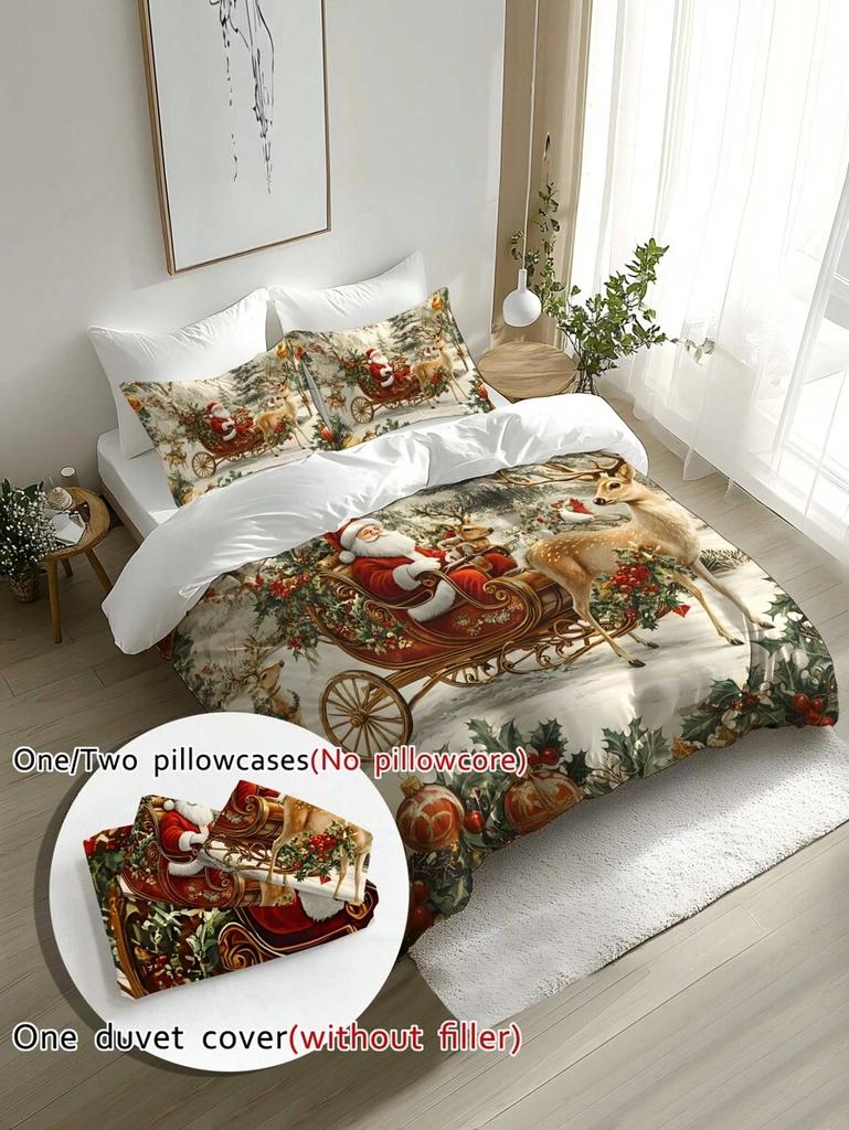 Comforter 2/3Pcs Christmas Tree Gift Box Snowflake Deer Santa Clause Digital Printing Brushed Soft For Guest Room Dorm