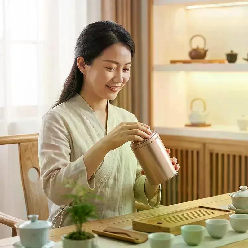 Lattina per Tè Contenitore Ermetico con Doppio Coperchio Scatola di Latta e Contenitori Rotondi da Cucina Barattolo Sigillato per Tè