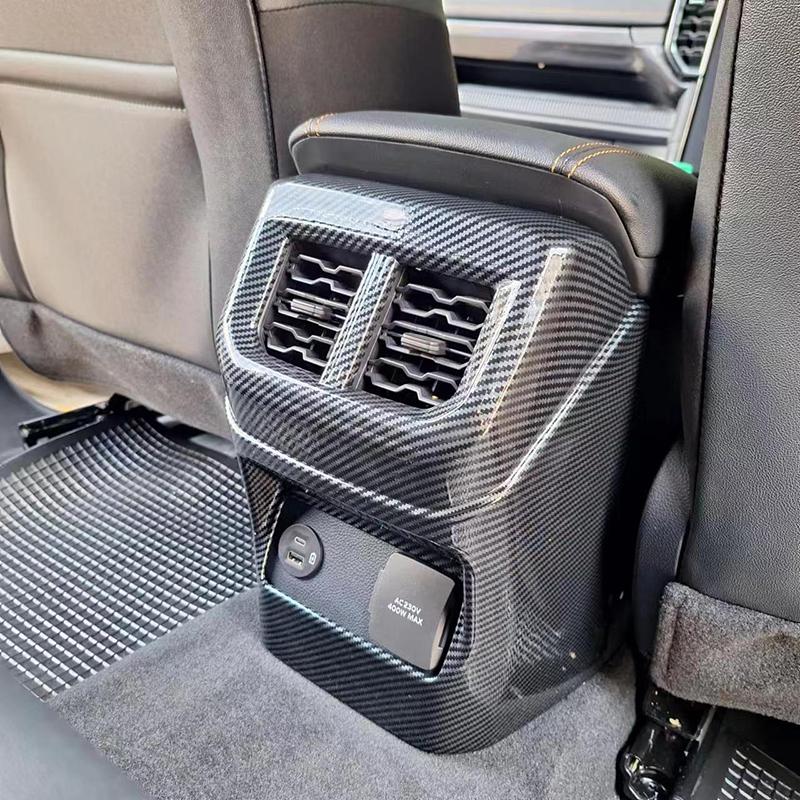For Ford Ranger  2024 Car Accessories Carbon Fiber Style Armrest Box Rear Air Vent Frame Trim Cover