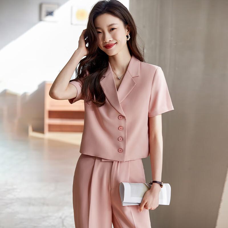 Elegantes Sommer-Anzugset für Damen mit kurzen Ärmeln, professionell