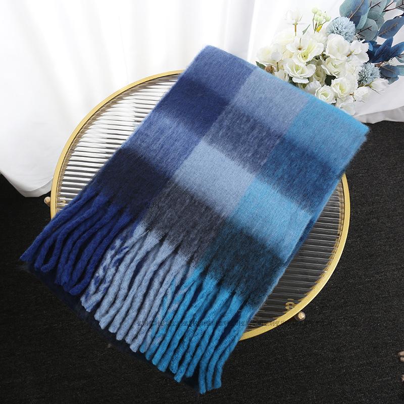 Men's and Women's Autumn and Winter Scarf Fashionable Warm Rainbow Plaid Shawl Tassel Thickened Mohair Scarf