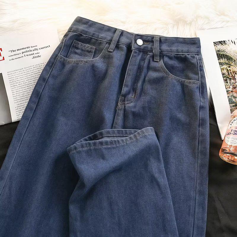 

Women s High-Waisted Wide-Leg Jeans - Spring/Fall 2025, Thin Loose Drape, Floor-Length Pants 2XL темно-синий