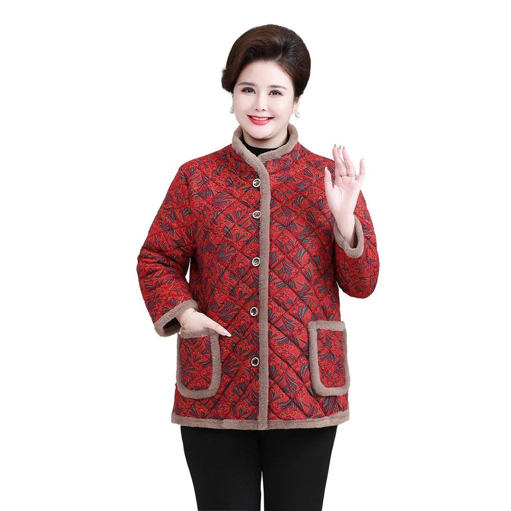 Fat Mama Plus Size Velvet Cotton Jacket - Cozy Autumn/Winter Wear for Middle-Aged Women