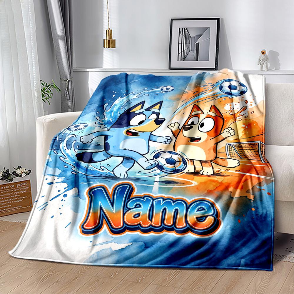 Soccer Fun Bluey Customize Text Blanket Throw Personalized Blanket Soft & Cozy Versatile for Bed Office Chair Couch Seaside Four Seasons Universal