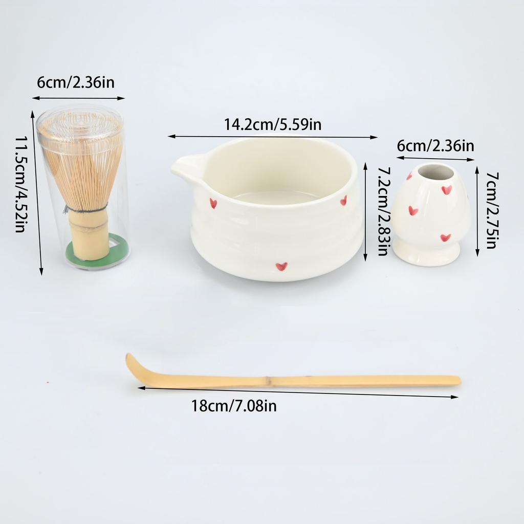 4pcs Matcha Whisk Set, Cute Bow Japanese Tea Set includes Whisk Sets and Matcha Bowl with Spout, Traditional Japanese Matcha