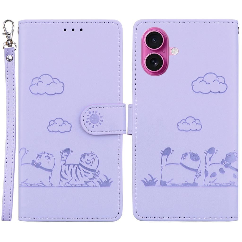 For iPhone 17 Case RFID Blocking Kitten Pattern TPU+PU Leather Phone Cover with Strap