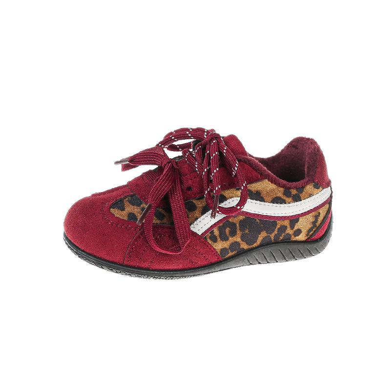 

German Training Shoes 2025: Autumn/Winter Korean Leopard Print Soft Sole Sports Running Shoes for Girls and Boys with Velvet Plus. 27/16.5CM червоний