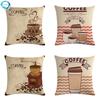 Coffee Cup Print Linen Cushion Cover Decorative Throw Pillow Cover Pillow Case For Sofa Bed Couch 45X45Cm Fundas De Cojin