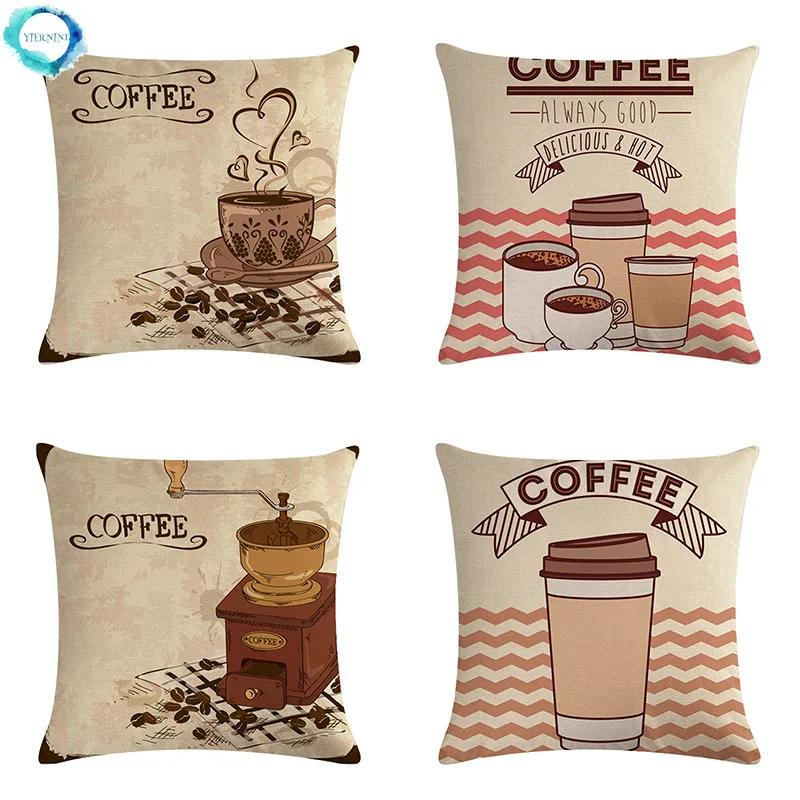 Exquisite Fashion Items Unisex Coffee Cup Print Linen Cushion Cover Decorative Throw Pillow Cover Pillow Case For Sofa Bed Couch 45X45cm Fundas De Cojin