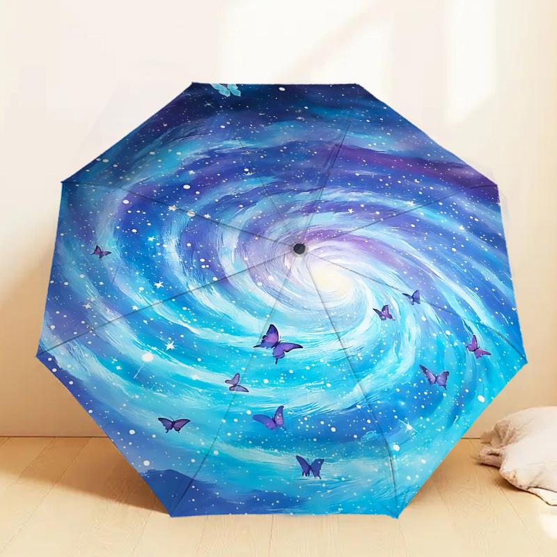 Starry Night Butterfly Sky Umbrella: A Magical Companion for Outdoor Adventures, Automatically Opens and Closes, Lightweight and Durable