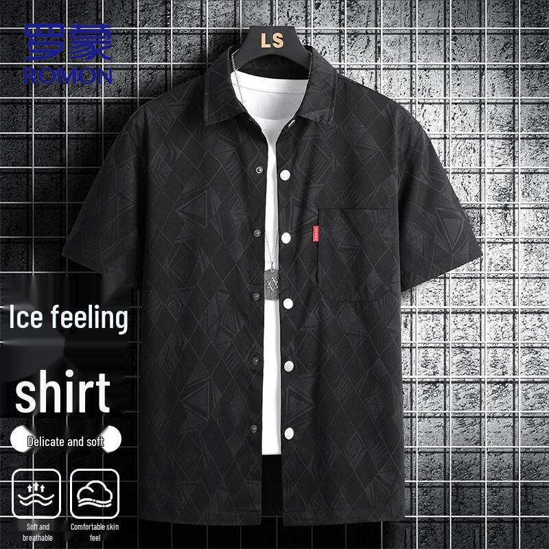 

Romon Men s Ice-Feel Plaid Short-Sleeve Shirt 3XL