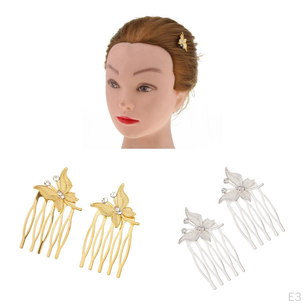 2 Pieces Women Girls Butterfly Rhinestone Hair Comb Hairpins Headdress Party Banquet