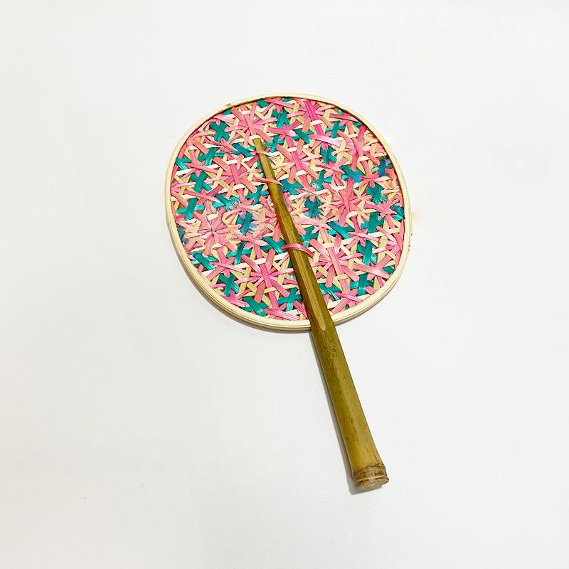 1pc Colorful Handmade Fan Ethnic Style Bamboo Woven Fan Summer Anti-mosquito Cooler Braided Hand Fan Crafts Home Decoration