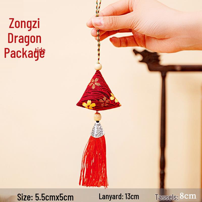 Dragon Boat Festival Sachet: Triangle Zongzi Mugwort Hanfu Pendant with Dried Flowers Portable Lucky Bag Gift.