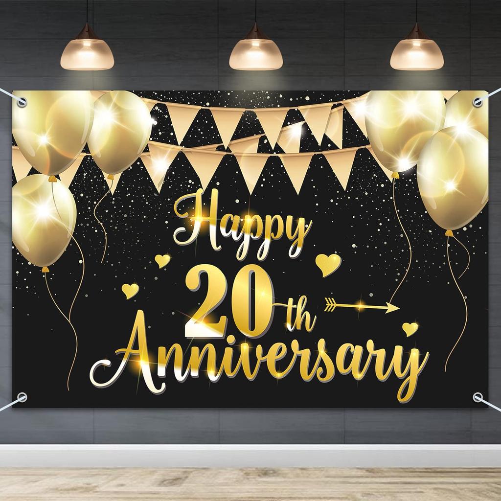 6x4ft Happy 20th Anniversary Banner Backdrop - 20 Wedding Anniversary Decorat...
