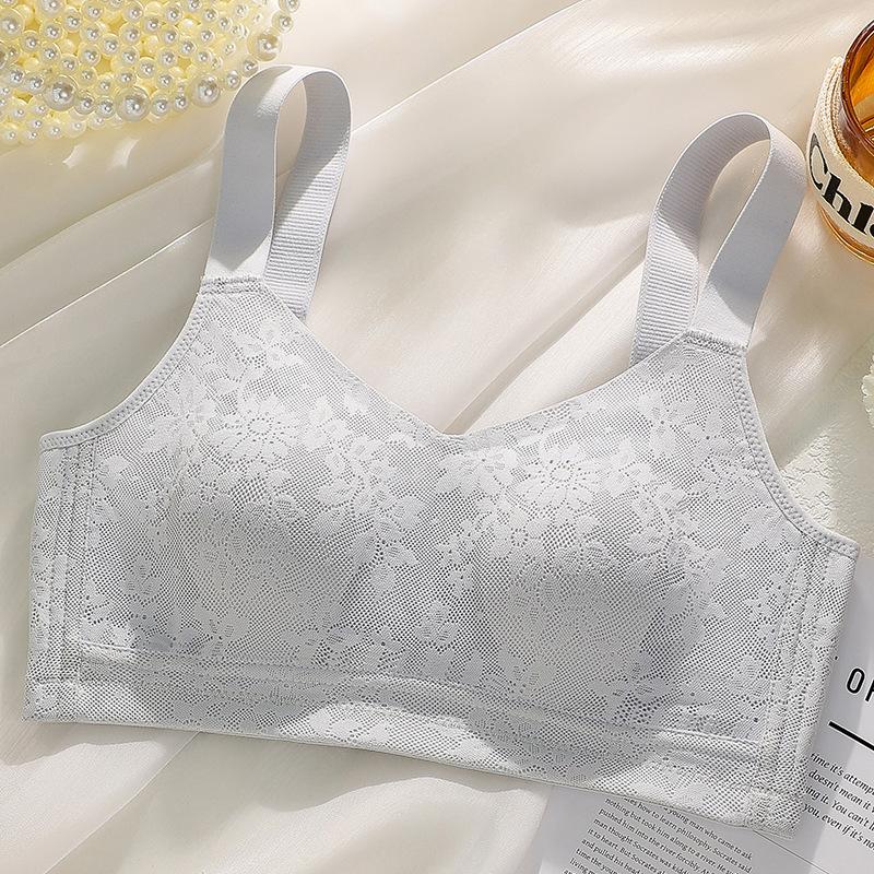 

Rabbit Ears Lace Thin Large Breasts Small No Steel Rings Closed Breast Adjustment Bra Cover Gathered 34/75bc through cup серебряный серый