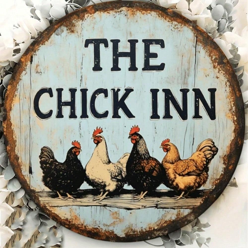 1pc Vintage Chicken Coop Metal Sign 8 Inch Round Wall Art Rustic Farmhouse Decor Flat Print