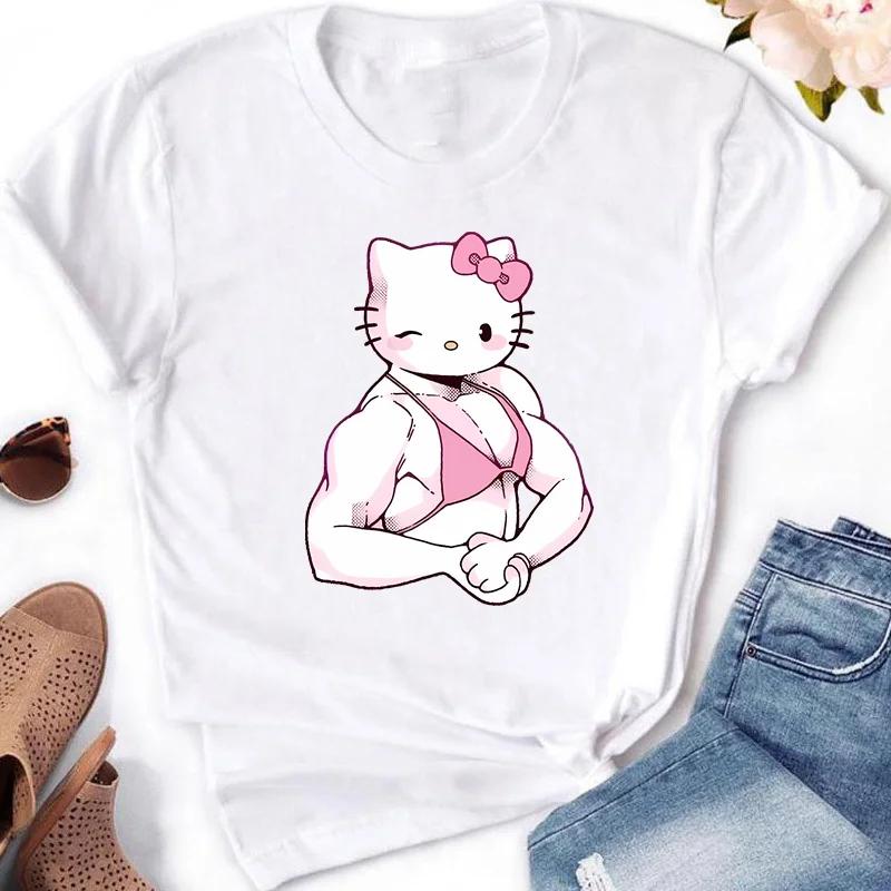 

Muscle Sanrioes Womens TShirt Anime HelloKitties Cinnamon Kuromis Fun Model Cartoon Clothing Casual Cotton Couples TShirt 4XL